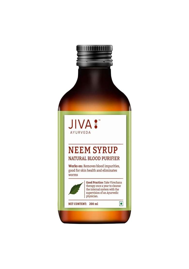 Jiva Neem Syrup 200Ml | 100% Ayurvedic Formula Purifies Blood & Improves Circulation Helps With Acne, Pimples, Itching And Blisters Controls Body Heat (Pack Of 2) - Indya