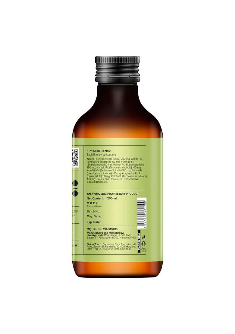 Jiva Neem Syrup 200Ml | 100% Ayurvedic Formula Purifies Blood & Improves Circulation Helps With Acne, Pimples, Itching And Blisters Controls Body Heat (Pack Of 2) - Indya