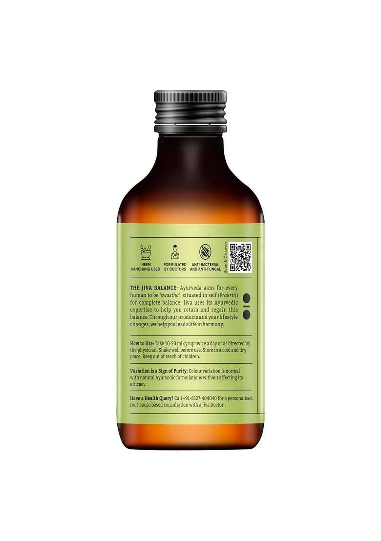 Jiva Neem Syrup 200Ml | 100% Ayurvedic Formula Purifies Blood & Improves Circulation Helps With Acne, Pimples, Itching And Blisters Controls Body Heat (Pack Of 2) - Indya