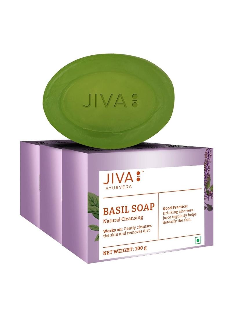 Jiva Basil Soap 100Gm | 100% Pure & Natural Helps With Acne, Pimples, Rashes And Blemishes Anti-Bacterial Anti-Fungal (Pack Of 3)