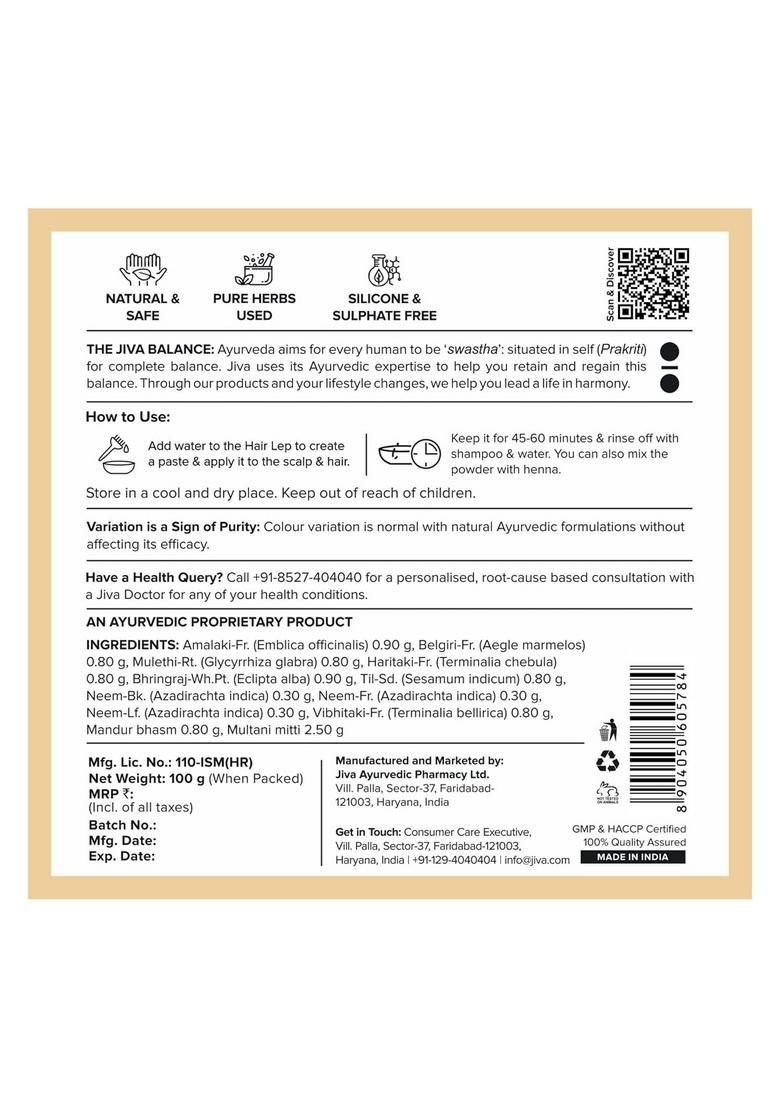 Jiva Ayurveda Hair Lep With Multani Mitti 100Gm | 100% Pure & Natural Cleans Scalp, Nourishes Hair, And Promotes Growth Helps Fall Brittle Imparts Glow (Pack Of 2)