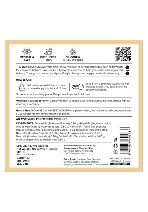 Jiva Ayurveda Hair Lep With Multani Mitti 100Gm | 100% Pure & Natural Cleans Scalp, Nourishes Hair, And Promotes Growth Helps Fall Brittle Imparts Glow (Pack Of 2)