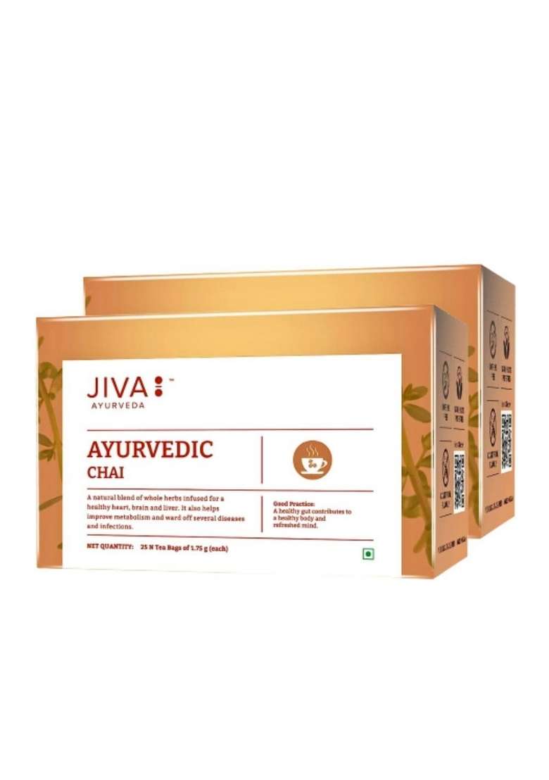 Jiva Ayurvedic Chai- 25 Tea Bags | Caffeine-Free For Healthy Heart, Brain, And Liver Boosts Immunity, Lowers Cholesterol & Improves Digestion No Artificial Flavour (Pack Of 2) - Indya