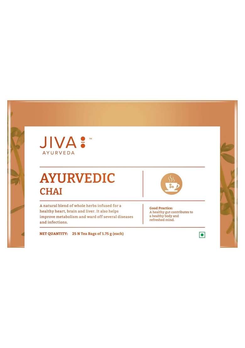 Jiva Ayurvedic Chai- 25 Tea Bags | Caffeine-Free For Healthy Heart, Brain, And Liver Boosts Immunity, Lowers Cholesterol & Improves Digestion No Artificial Flavour (Pack Of 2) - Indya