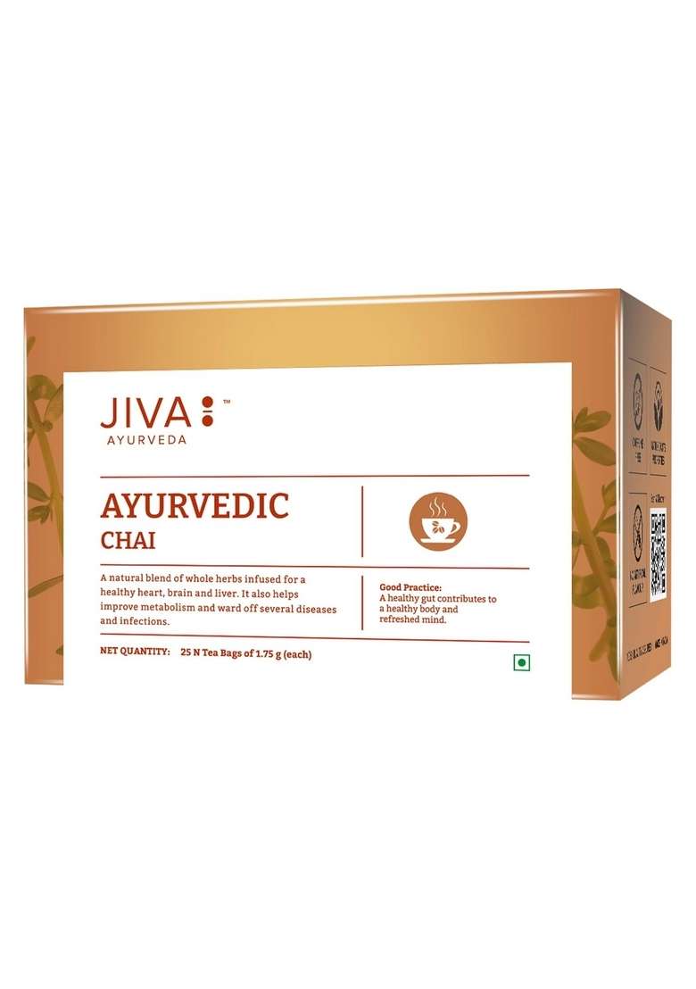 Jiva Ayurvedic Chai- 25 Tea Bags | Caffeine-Free For Healthy Heart, Brain, And Liver Boosts Immunity, Lowers Cholesterol & Improves Digestion No Artificial Flavour (Pack Of 2) - Indya