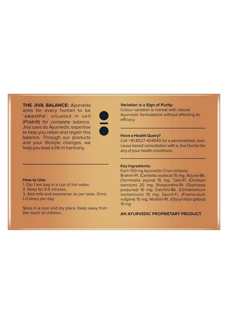 Jiva Ayurvedic Chai- 25 Tea Bags | Caffeine-Free For Healthy Heart, Brain, And Liver Boosts Immunity, Lowers Cholesterol & Improves Digestion No Artificial Flavour (Pack Of 2) - Indya