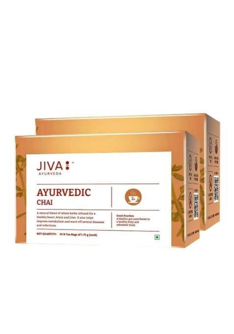 Jiva Ayurvedic Chai- 25 Tea Bags | Caffeine-Free For Healthy Heart, Brain, And Liver Boosts Immunity, Lowers Cholesterol & Improves Digestion No Artificial Flavour (Pack Of 2)