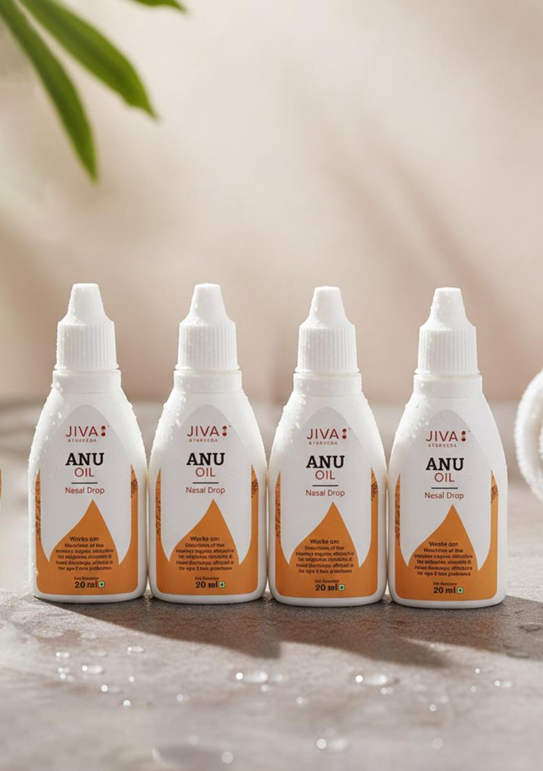 Jiva Ayurveda Anu Oil 20 Ml | 100% Ayurvedic Formulation For Nasal Congestion Controls Sinusitis, Allergic Rhinitis, Headache, Torticollis, And Migraine Effective Hair & Eye Issues (Pack Of 4)