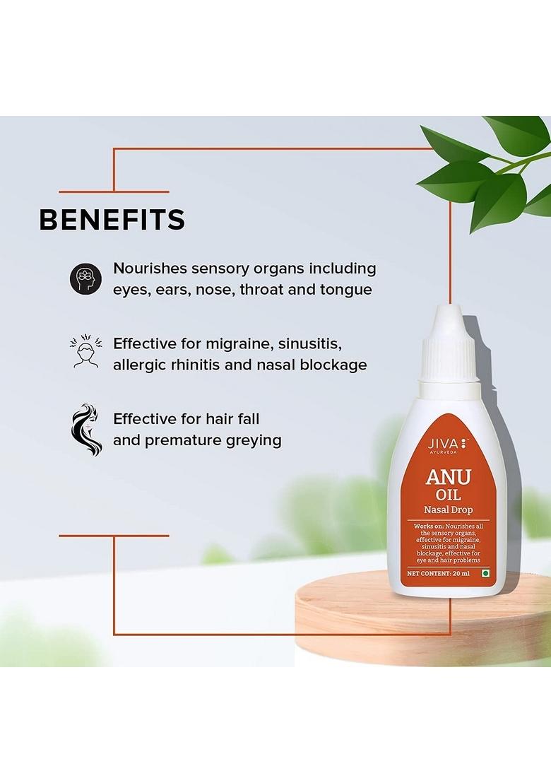 Jiva Ayurveda Anu Oil 20 Ml | 100% Ayurvedic Formulation For Nasal Congestion Controls Sinusitis, Allergic Rhinitis, Headache, Torticollis, And Migraine Effective Hair & Eye Issues (Pack Of 4)