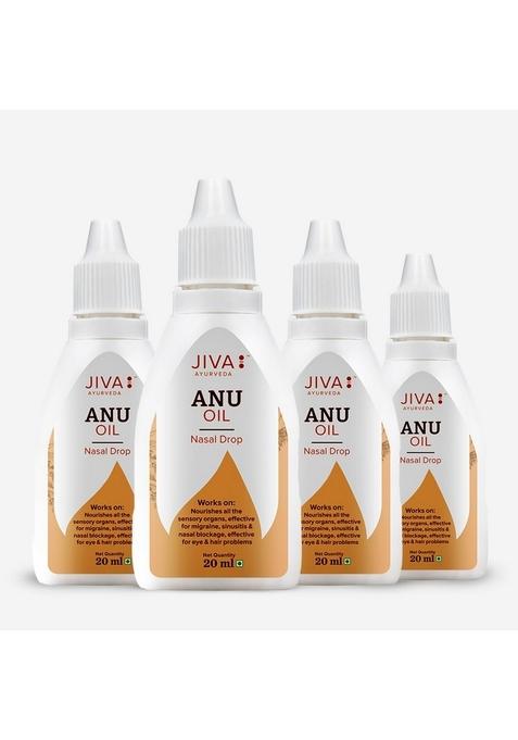Jiva Ayurveda Anu Oil 20 Ml | 100% Ayurvedic Formulation For Nasal Congestion Controls Sinusitis, Allergic Rhinitis, Headache, Torticollis, And Migraine Effective Hair & Eye Issues (Pack Of 4)