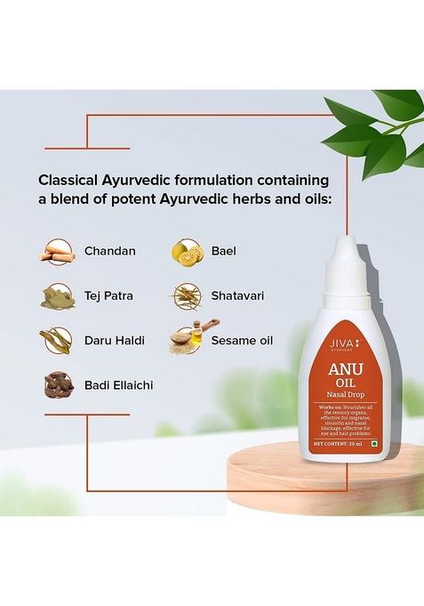Jiva Ayurveda Anu Oil 20 Ml | 100% Ayurvedic Formulation For Nasal Congestion Controls Sinusitis, Allergic Rhinitis, Headache, Torticollis, And Migraine Effective Hair & Eye Issues (Pack Of 4)