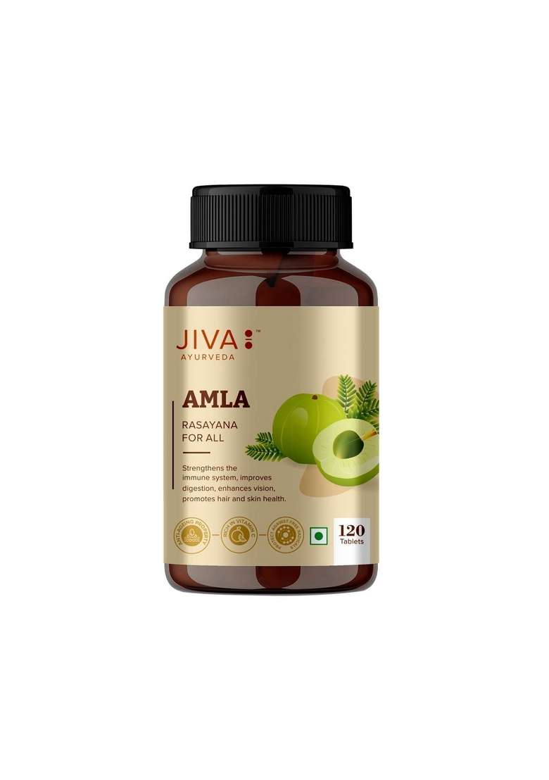 Jiva Amla Tablets 500Mg 120 Tablets+Free 60 Triphala | 100% Ayurvedic Tablets, Rich In Vitamin C Boosts Immunity & Improves Digestion Eyesight Skin Health (Pack Of 4+1) - Indya