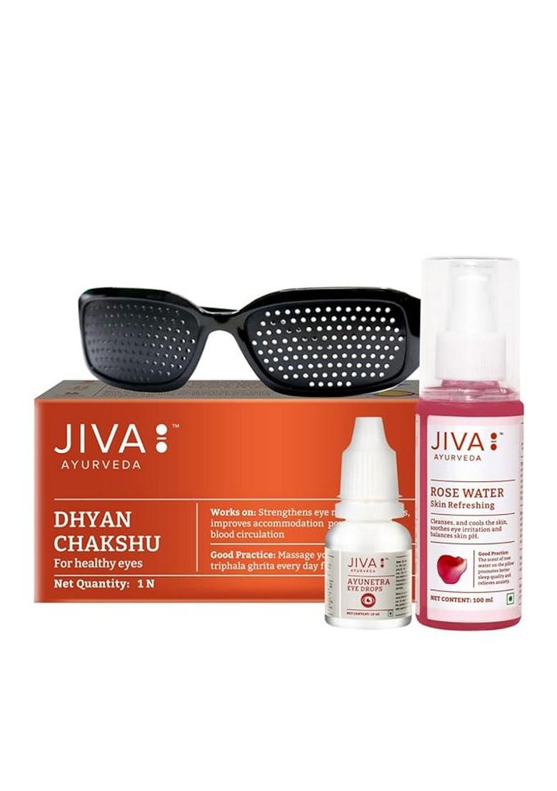 Jiva Eye Care Combo Dhyan Chakshu, Ayunetra Drop 10Ml & Rose Water 100Ml (Combo Pack Of 3) | Helps In Natural Vision Care, Soothes Irritation Redness Unisex