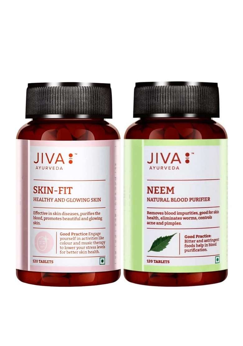 Jiva Combo Of Neem & Skin Fit Tablet For Healthy | 100% Ayurvedic Formula Purifies Blood Improves Health Complexion Alleviates Kapha Pitta Strengthens Immune System (Combo 2) - Indya