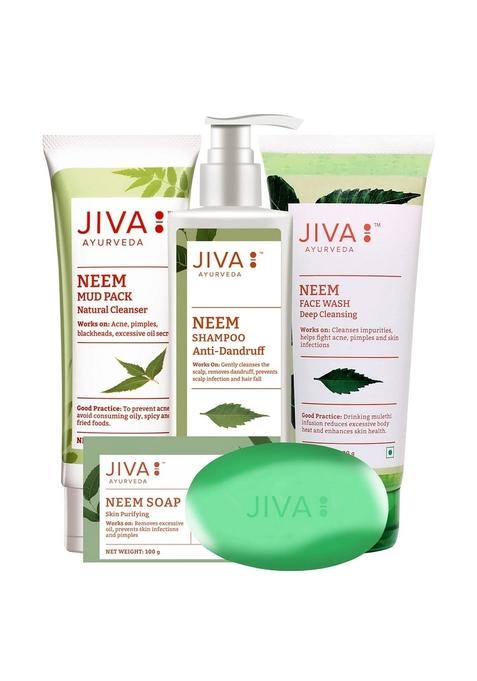 Jiva Combo Of Neem Products | Soap 100G Shampoo 200Ml Face Wash Mud Pack Antifungal & Antibacterial (Combo 4)