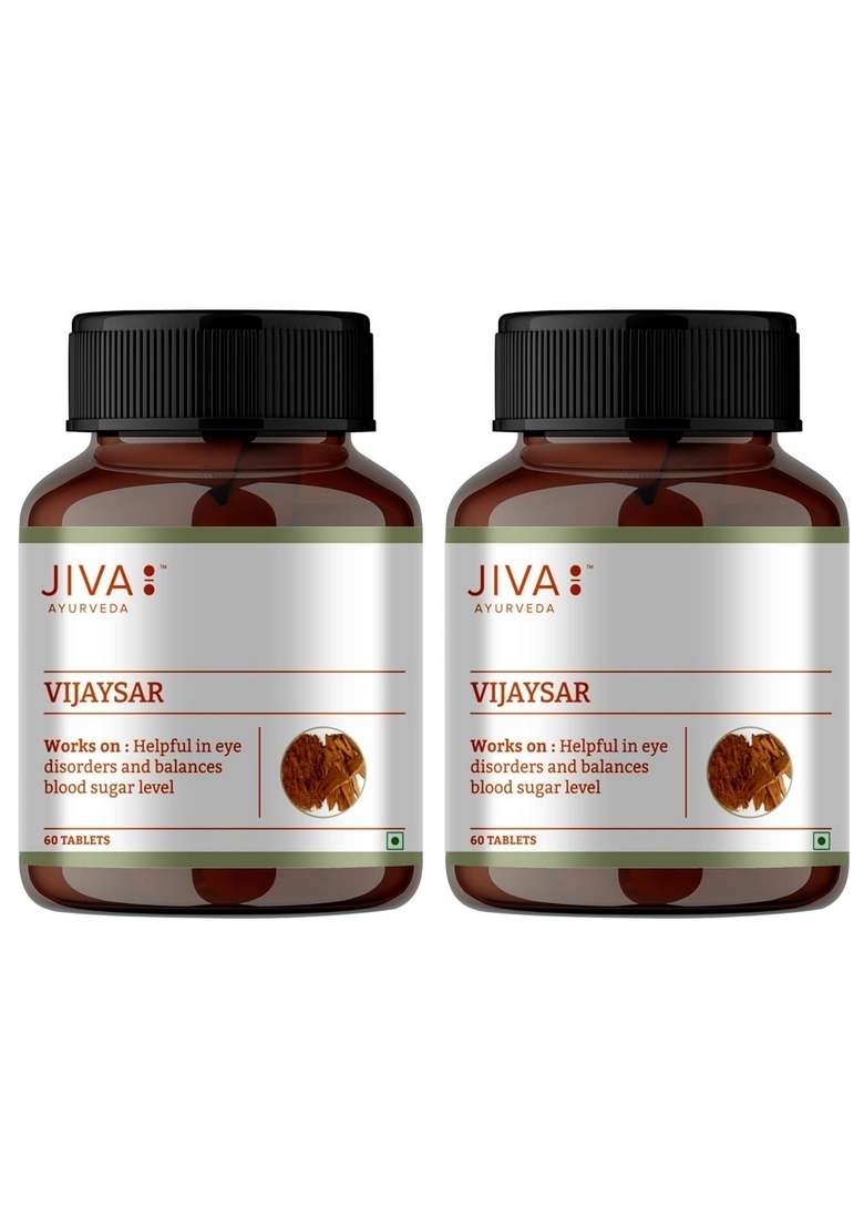 Jiva Vijaysar Tablets | Supports Blood Sugar Control Enhances Digestive Health 100% Natural Ayurvedic Herb Good For Diabetes - 60 (Pack Of 2) - Indya