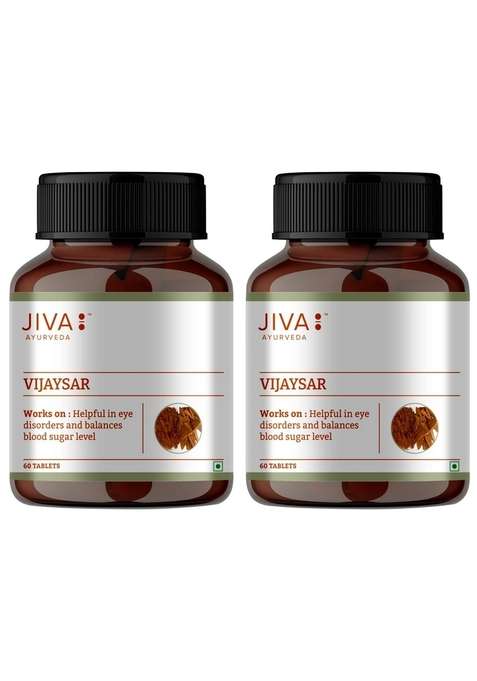 Jiva Vijaysar Tablets | Supports Blood Sugar Control Enhances Digestive Health 100% Natural Ayurvedic Herb Good For Diabetes - 60 (Pack Of 2)