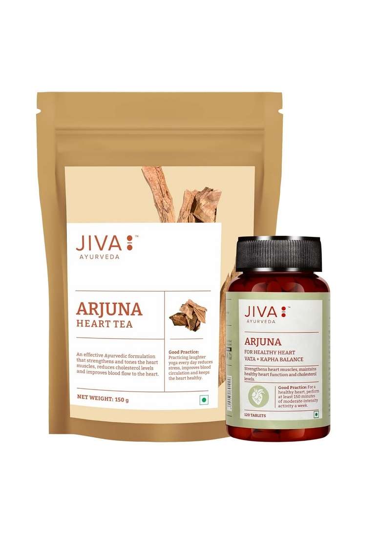 Jiva Arjuna Tablet - 120 & Tea- 150 Gm | 100% Pure Natural Helps To Maintain A Healthy Heart While Helping Keep Diabetes Cholesterol Level (Combo Of 2) - Indya