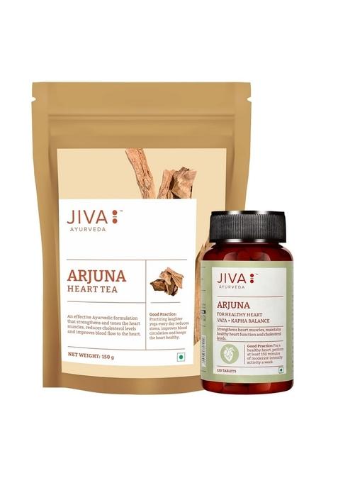Jiva Arjuna Tablet - 120 & Tea- 150 Gm | 100% Pure Natural Helps To Maintain A Healthy Heart While Helping Keep Diabetes Cholesterol Level (Combo Of 2)