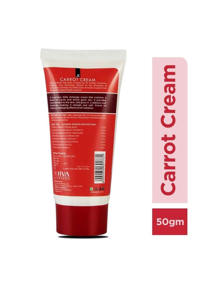 Jiva Carrot Cream 50Gm | Ayurvedic Formulation Repairs Damaged Skin, Provides Deep Nourishment, Enhances Radiance, Protects From Uv Rays For All Skin Types (Pack Of 2) - Indya