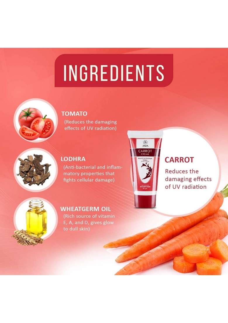 Jiva Carrot Cream 50Gm | Ayurvedic Formulation Repairs Damaged Skin, Provides Deep Nourishment, Enhances Radiance, Protects From Uv Rays For All Skin Types (Pack Of 2) - Indya