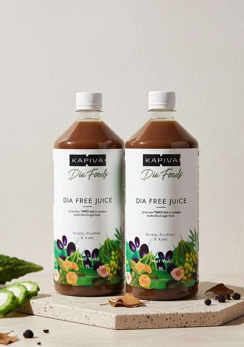 Kapiva Dia Free Juice, 1L | Clinically Proven Diabetic Care Amla, Karela, Jamun, Guduchi & 7 More (Pack Of 2) - Indya