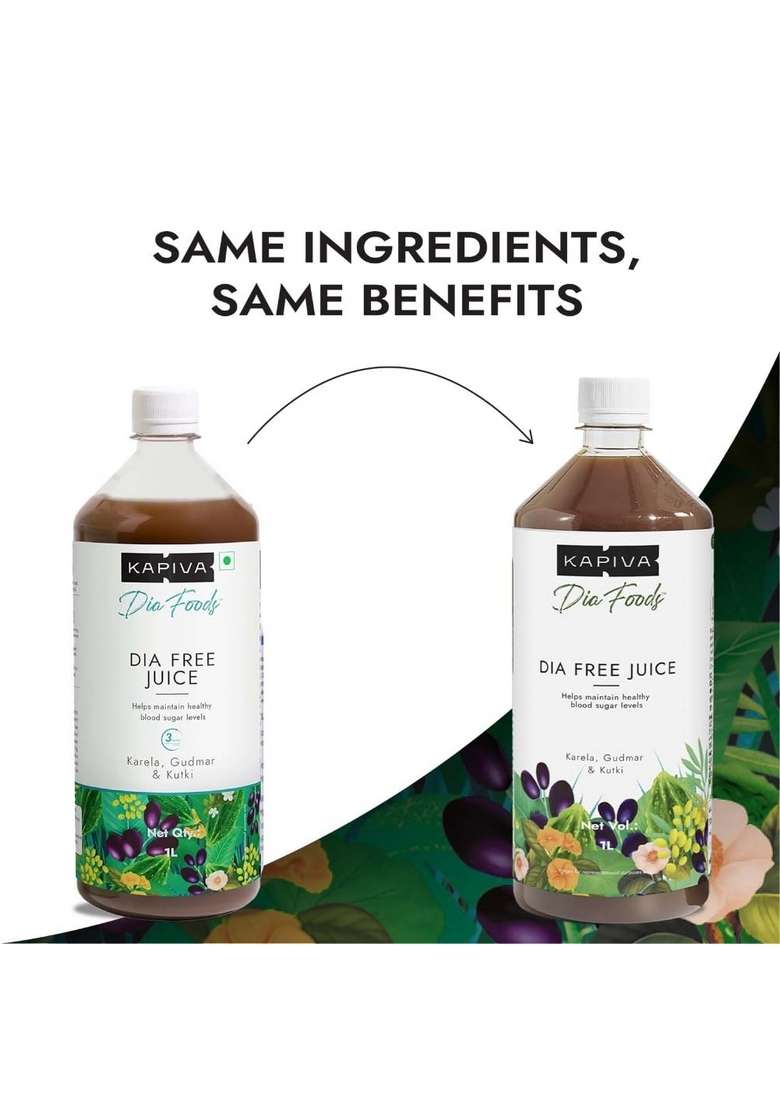 Kapiva Dia Free Juice, 1L | Clinically Proven Diabetic Care Amla, Karela, Jamun, Guduchi & 7 More (Pack Of 2) - Indya