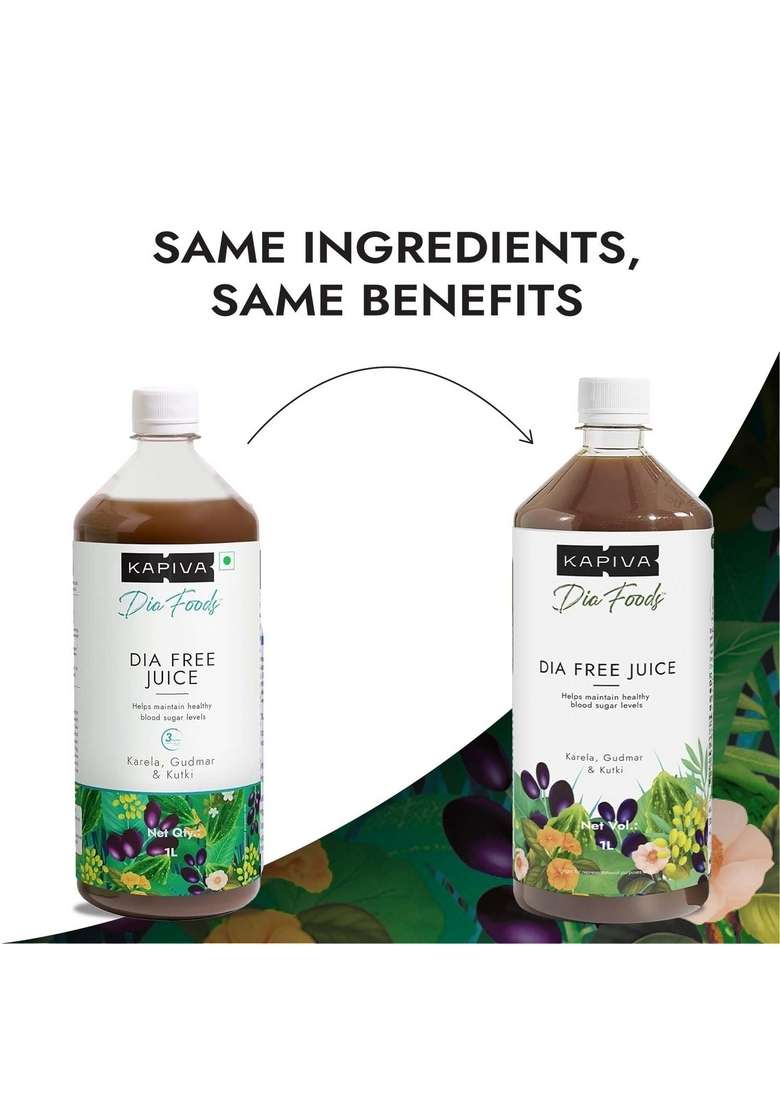 Kapiva Dia Free Juice, 1L | Clinically Proven Diabetic Care Amla, Karela, Jamun, Guduchi & 7 More - Indya