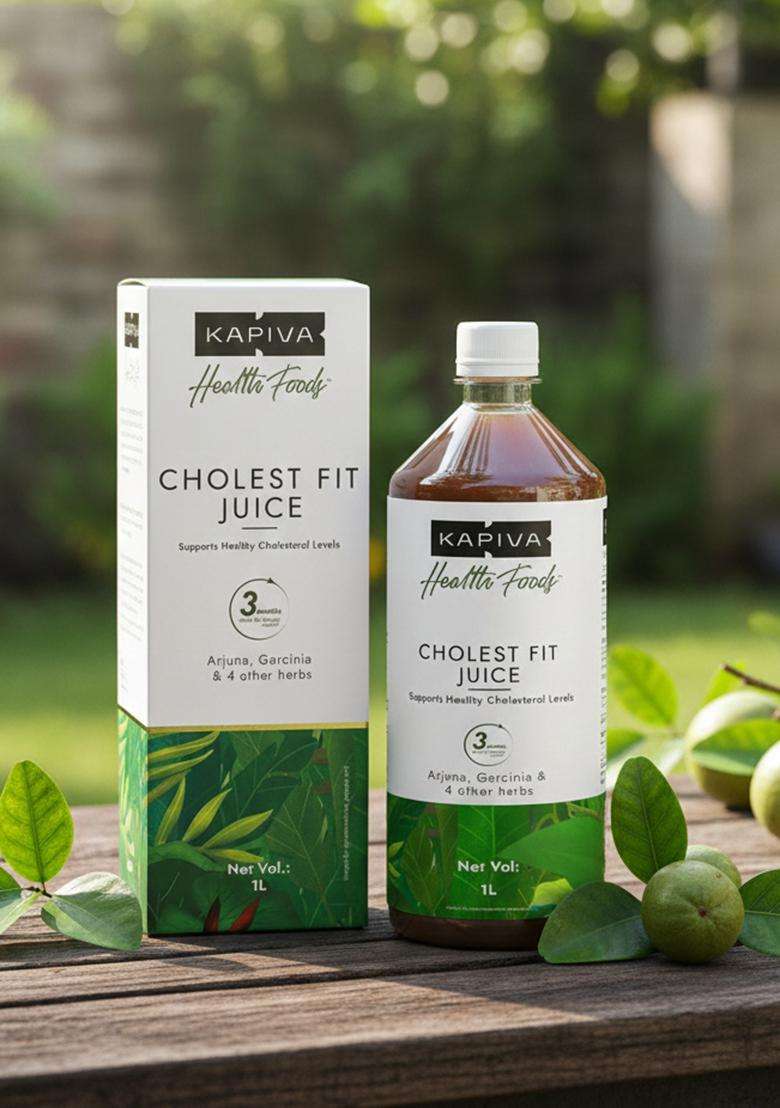 Kapiva Cholest Fit Juice | Modern Ayurvedic Cholesterol Care 1000 Ml X 1 Month Pack 6 Herbs - Arjuna Chhaal, Garlic, Apple Cider Vinegar| Helps Reduce - Indya