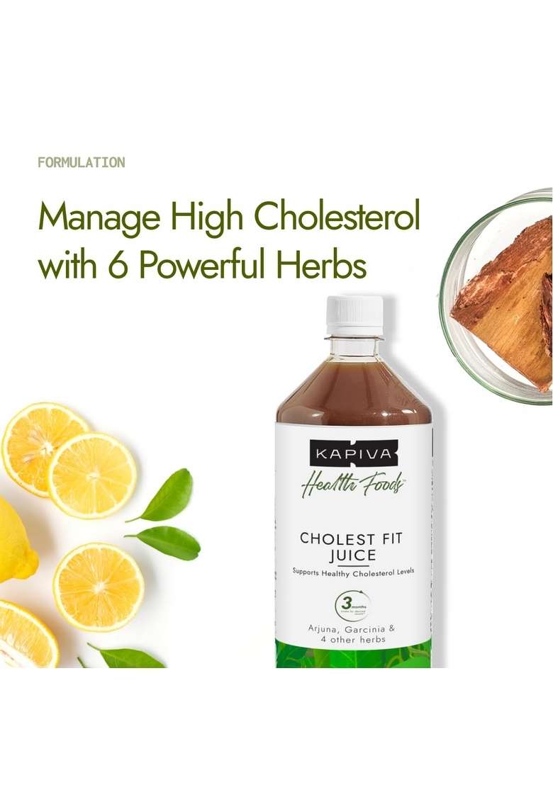 Kapiva Cholest Fit Juice | Modern Ayurvedic Cholesterol Care 1000 Ml X 1 Month Pack 6 Herbs - Arjuna Chhaal, Garlic, Apple Cider Vinegar| Helps Reduce - Indya