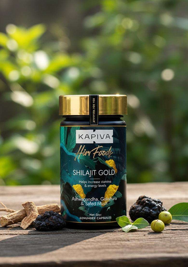 Kapiva Shilajit/Shilajeet Gold 60 Capsules | Contains 24 Carat For Stamina, Muscle Growth & Energy Ashwagandha, Gokshura, Safed Musali Other Action Herbs 100% Ayurvedic - Indya