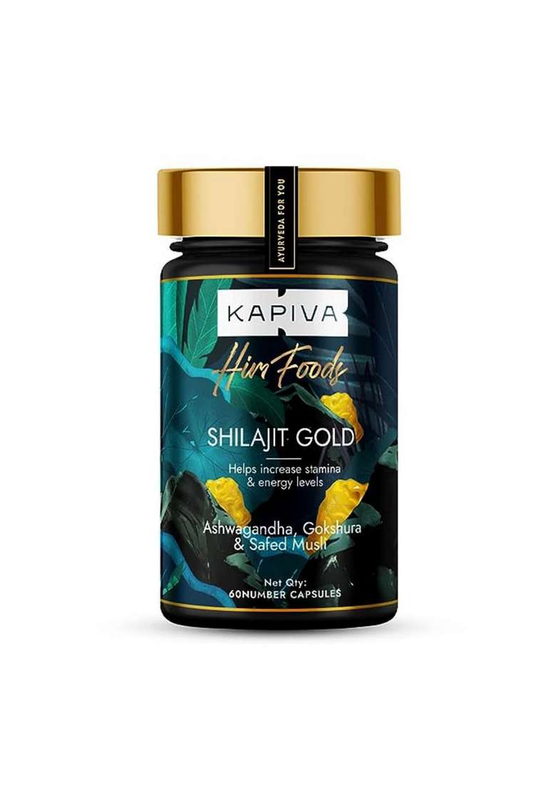 Kapiva Shilajit/Shilajeet Gold 60 Capsules | Contains 24 Carat For Stamina, Muscle Growth & Energy Ashwagandha, Gokshura, Safed Musali Other Action Herbs 100% Ayurvedic - Indya