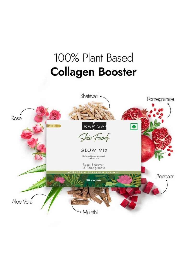 Kapiva Skin Foods Glow Mix | Ayurvedic Supplement, Collagen Powder Skincare For Glowing & Healthy (30 Sachets) - Indya
