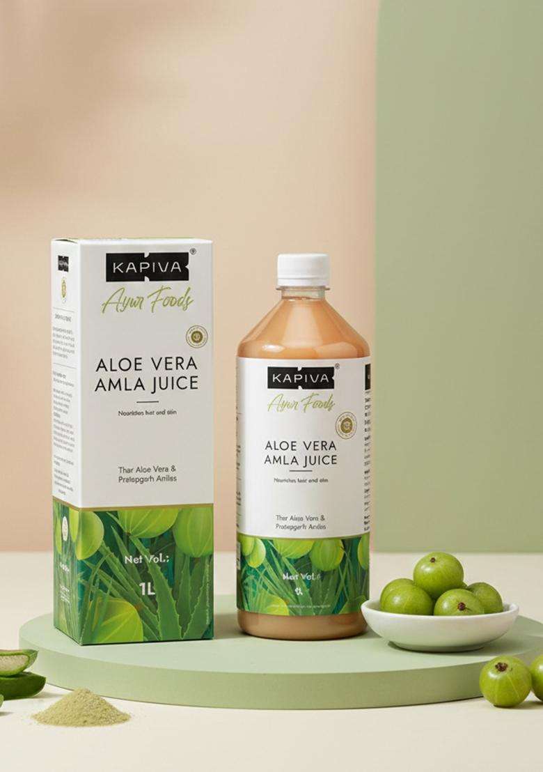 Kapiva Aloe Vera + Amla Juice | Cold-Pressed For Glowing Skin Helps With Metabolism (1L) - Indya