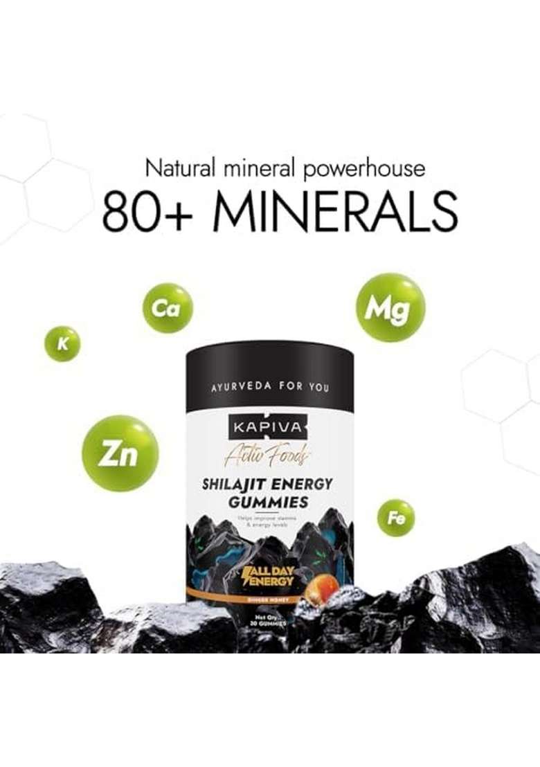 Kapiva Himalayan Shilajit Gummies | 225Mg Shilajit/Gummy Ginger Honey Flavour Nabl-Certified Gummy Boosts Energy Levels, Endurance & Stamina No Added Sugar Gelatin Free 30 - Indya