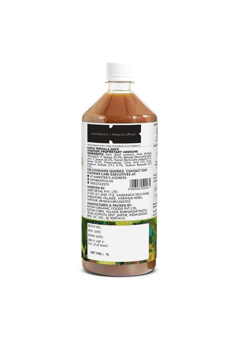 Kapiva Triphala Juice | 100% Ayurvedic Relieves Constipation & Improves Digestion No Added Sugar, 1L - Indya