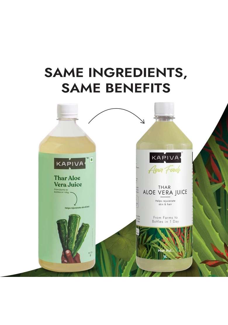 Kapiva Thar Aloe Vera Juice (With Pulp) | Rejuvenates Skin And Hair Natural Made Within 4 Hours Of Harvesting No Added Sugar, 1L - Indya