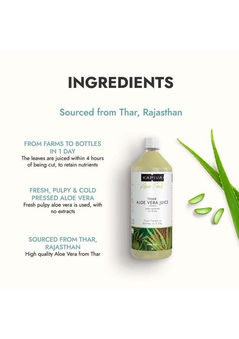 Kapiva Thar Aloe Vera Juice (With Pulp) | Rejuvenates Skin And Hair Natural Made Within 4 Hours Of Harvesting No Added Sugar, 1L - Indya