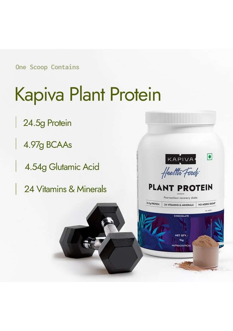 Kapiva Plant Protein | 25G Per Scoop, Chocolate With Vitamins & Minerals Pea Isolate - 1Kg - Indya