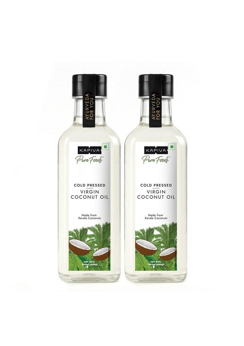 Kapiva Virgin Cold-Pressed Coconut Oil Super Saver Pack 500Ml (Pack Of 2) | 100% Pure, Unrefined & Edible For Cooking, Skin Baby Care, Pulling Hair Keto Friendly