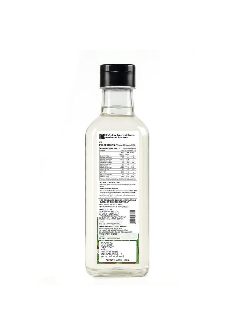 Kapiva Virgin Cold-Pressed Coconut Oil Super Saver Pack 500Ml (Pack Of 2) | 100% Pure, Unrefined & Edible For Cooking, Skin Baby Care, Pulling Hair Keto Friendly