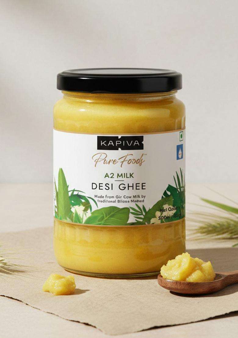 Kapiva Certified A2 Gir Cow Ghee 500Ml | Traditional Vedic Bilona Method Grassfed, Pure & Healthy Curd-Churned Premium Glass Bottle 100% Natural Lab-Tested Rich In Nutrition - Indya