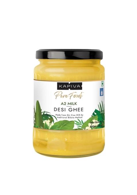 Kapiva Certified A2 Gir Cow Ghee 500Ml | Traditional Vedic Bilona Method Grassfed, Pure & Healthy Curd-Churned Premium Glass Bottle 100% Natural Lab-Tested Rich In Nutrition