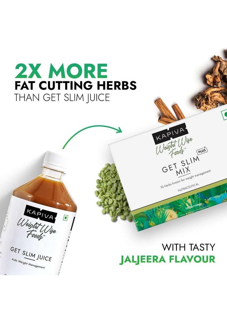 Kapiva Get Slim Mix | Blend Of 10 Weight-Care Ingredients Long-Term Weight Care No Preservatives 15 Sachets, Pack 2 - Indya