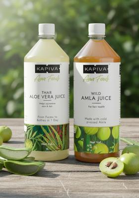 Kapiva Wild Amla 1L + Thar Aloe Vera Juice (With Pulp) | Cold-Pressed Combo To Help With Glowing Skin, Hair Care, And Detox (1L)