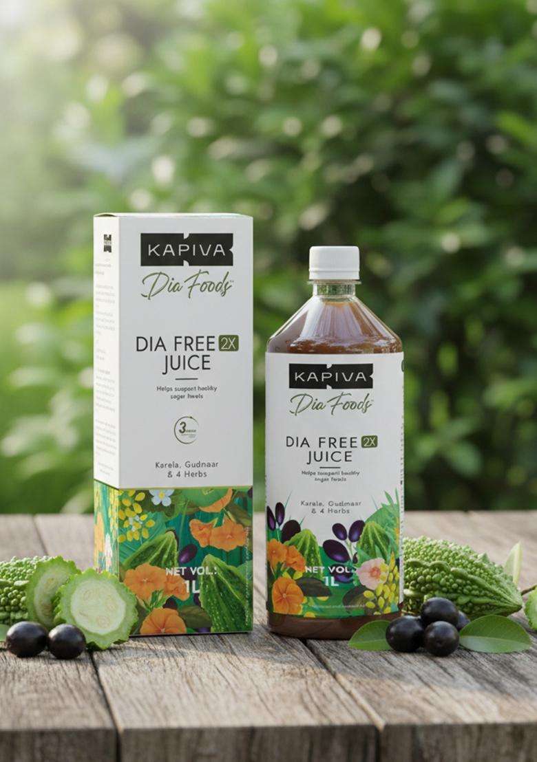 Kapiva Dia Free 2X Juice-1L | New And Improved Helps Manage Sugar Levels With 6 Powerful Herbs 100% Ayurvedic Juice Karela, Jamun & Gudmar 1 Month Pack - Indya