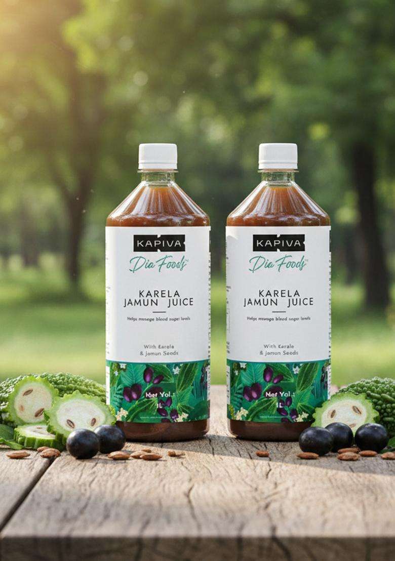 Kapiva Karela Jamun Juice (2L) | Controls Blood Sugar Levels, Lowers Bad Cholesterol Diabetic Care - Super Saver Pack Of 2 - Indya