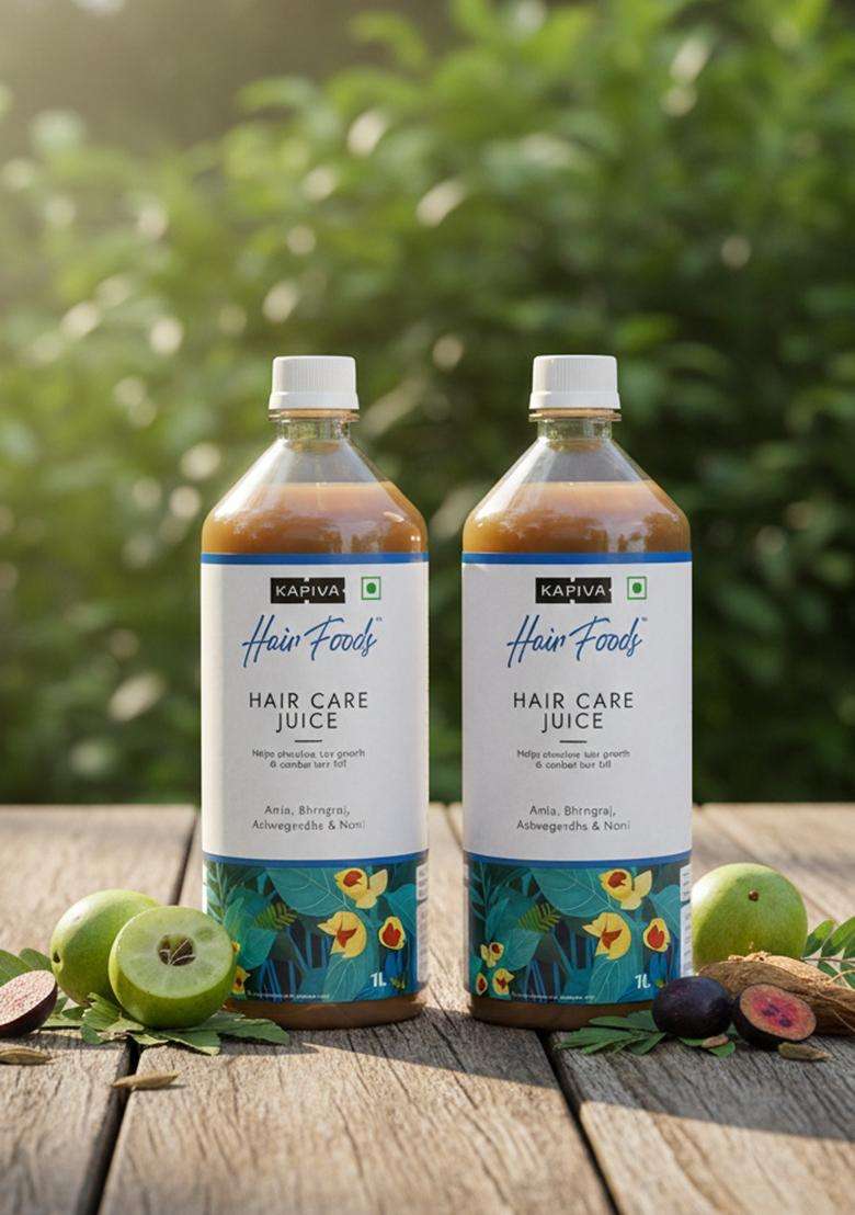 Kapiva Hair Care Juice (2L) | For Growth & Fall Control 100% Ayurvedic With Amla, Noni, Bhringraj And Ashwagandha - Super Saver Pack Of 2 - Indya