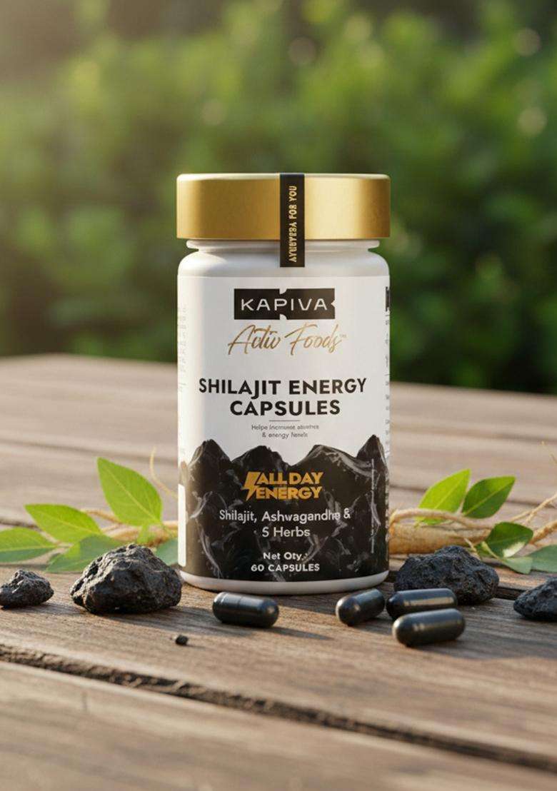 Kapiva Shilajit/Shilajeet Energy 60 Capsules | Made With 100% Pure Shilajit For All Day & Stamina Ashwagandha,Gokshura Contains 12 Vitamins 13 Minerals - Indya