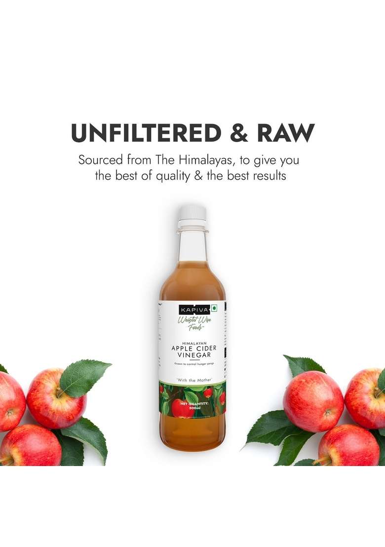 Kapiva Himalayan Apple Cider Vinegar With Mother 500Ml | Raw, Unpasteurized & Unfiltered Helps Digestion Weight Mangement - Indya